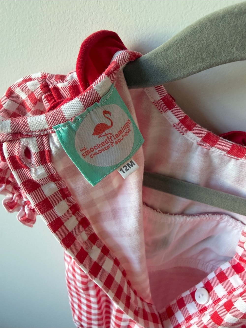 Red Gingham Kids One-Piece with Minnie Silhouette Embroidery - Picture 3 of 4